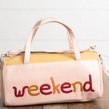 Kids Pink & Tan Fuzzy Letter Weekender Travel Bag: One Size