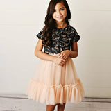 Kids Black & Peach Floral Tulle Fancy Dress
