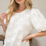 Stripe Textured Metallic Detail 3D Floral Top