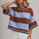 Wide Stripe Loose Fit Drop Shoulder Sweater Top
