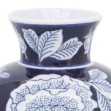 Blue Ceramic Floral Round Chinoiserie Vase