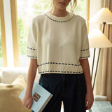 Stitch Effect Detail Short Sleeve Top