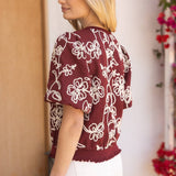Faye Floral Embroidered Short Bubble Sleeve Blouse