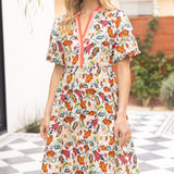 Multi Stripe Detailed Floral Print Midi Dress