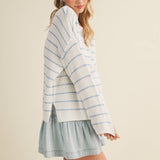 Textural Stripe Knit Dropped-Shoulder Pullover