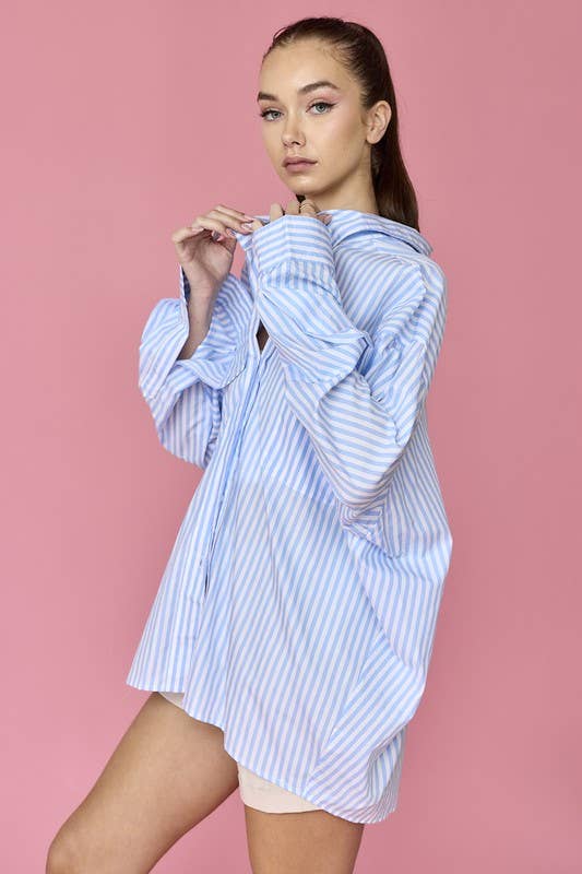 Luna Oversized Stripe Shirt: Taupe