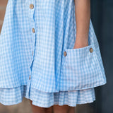 Blue & White Gingham Pocket Ruffle Summer Dress