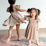 Girl Spring Twirl Dress- Toffee Stripe