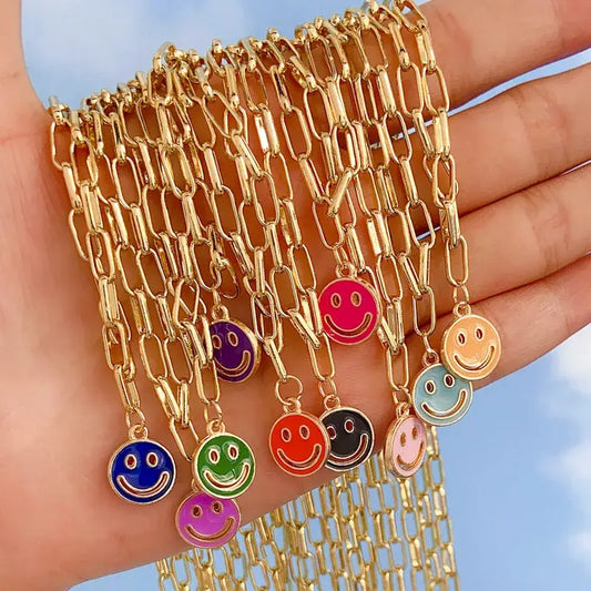 Smiley Face Paperclip Chain Necklace