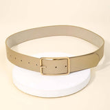 Rectangle Cutout Buckle Vegan Leather Belt: Multiple Colors
