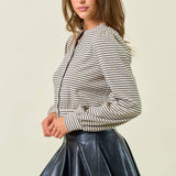 Striped Knit Button Front Blouse