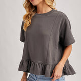 Ruffled Peplum Hem Boxy Swing Knit Tee