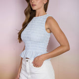Stripe Sleeveless Smocked Blouse