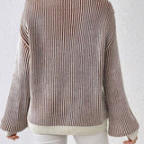 Balloon Sleeves Striped Ribbed Knit Sweater Jumper