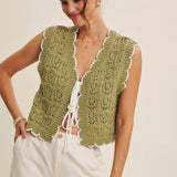 Seasonless Endlessly versatile Crochet Scallop Edge Sweater: Matcha