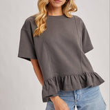 Ruffled Peplum Hem Boxy Swing Knit Tee