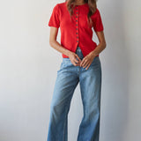 Knit Sweater Short Sleeve Button Down Top