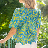 Wavy Embroidered Hem Jaquard Button Down Top