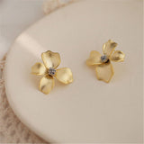 Gold Flower Petal Silver Post Stud Earrings