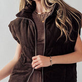EMILY CORDUROY OVERSIZED PUFF VEST: CHOCOLATE BROWN