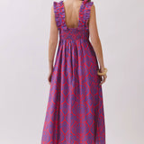Ruffle Strap Geometric Print Midi Dress