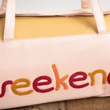 Kids Pink & Tan Fuzzy Letter Weekender Travel Bag: One Size