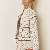 Josee Floral Print Snap Button Quilted Jacket