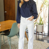 Tammy Wide Flat Bow Collar Blouse