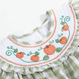 Sage Green Gingham Pumpkin Smocked Romper