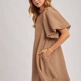 Puff Sleeve Billowy Silhouette Striped Dress