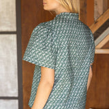 Lana Ruffled High Neck Abstract Printed Blouse