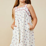 Girls Contrast Piped Ditsy Floral Tank Dress | Off White