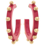 Kelley Studded Metal and Resin Hoop Earrings: Fuchsia