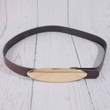 Vegan Leather Oval Long Plate Buckle Belt