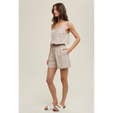Stitch Contrast Romper with Drawstring | Stone
