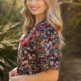 Frill Wide Collar Button Down Floral Top