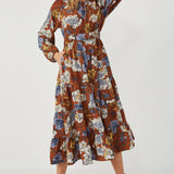 Womens Romantic Floral Puff Sleeve Dress