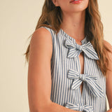 Stripe Fabric with Bow Tie Front Dress