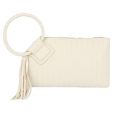 Faux Leather Woven Fringe Cuff Handle Clutch Bag: Multiple Colors