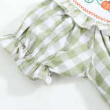 Sage Green Gingham Pumpkin Smocked Romper