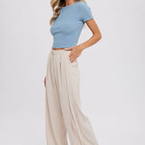 Pintuck Wide Leg Pants | Beige
