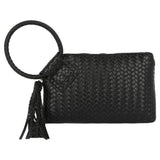 Faux Leather Woven Fringe Cuff Handle Clutch Bag: Multiple Colors