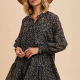Ruffled Tencel Mock Neck Mini Dress