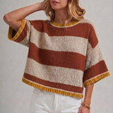 Wide Stripe Loose Fit Drop Shoulder Sweater Top