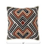 Cotton Embroidered Pillow w/ Pattern & Fringe
