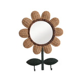 Hand-Woven Bankuan and Metal Flower Wall Mirror with 2 Hooks