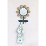 Hand-Woven Bankuan and Metal Flower Wall Mirror with 2 Hooks