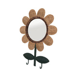 Hand-Woven Bankuan and Metal Flower Wall Mirror with 2 Hooks