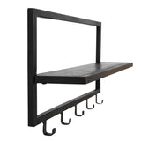 Metal & Mango Wood Wall Shelf with 5 Hooks