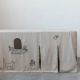 Cotton Chambray Printed Tablecloth/Children's Playhouse w/ Flap Door & Window Cut-Outs